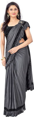 Onemorecreation Printed Banarasi Lycra Blend Saree(Grey)