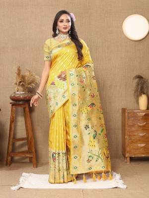 Niwaa Woven Paithani Jacquard, Silk Blend Saree(Yellow)