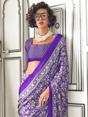 ANOUK Printed Daily Wear Crepe Saree(Purple)