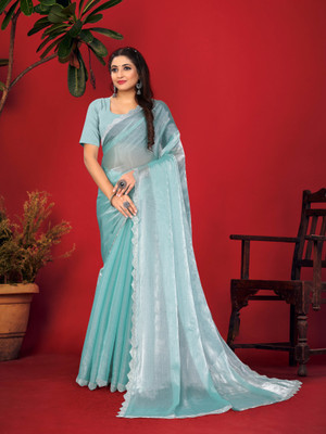 Pionex Solid/Plain Bollywood Jimmy choo Saree(Light Blue)