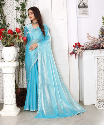 Ervasa Self Design Bollywood Silk Blend Saree(Light Blue)