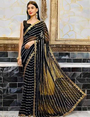 hesika Embroidered Daily Wear Net Saree(Black)