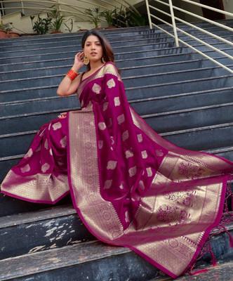 RASVRITI Woven Kanjivaram Pure Silk, Art Silk Saree(Purple)