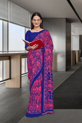 Feminista Printed, Solid/Plain Daily Wear Georgette, Silk Blend Saree(Pink)