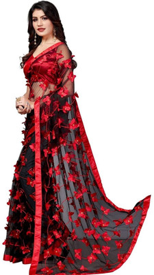Adroit Management Embroidered Bollywood Net Saree(Black)