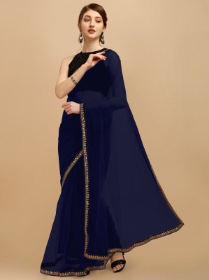 RE Renny Enterprise Self Design Bollywood Net Saree(Dark Blue)