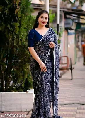 SAREEYA16 Printed Daily Wear Georgette Saree(Blue)