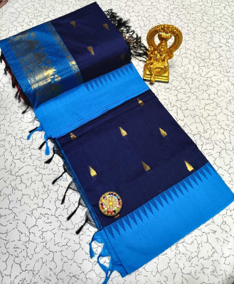gadwal Solid/Plain Banarasi Cotton Blend Saree(Blue)