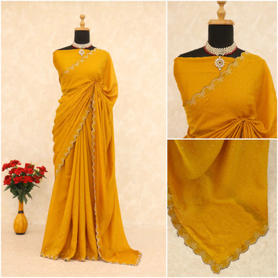 SAII CREATION Embellished Bollywood Silk Blend Saree(Yellow)