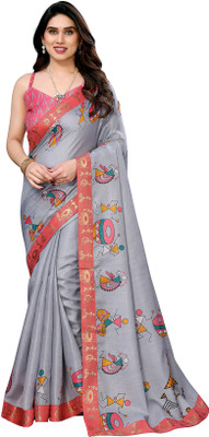 Priyashi Printed Mysore Art Silk Saree(Grey)