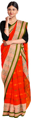 dreamy textiles hub Woven Handloom Handloom Pure Cotton Saree(Orange)
