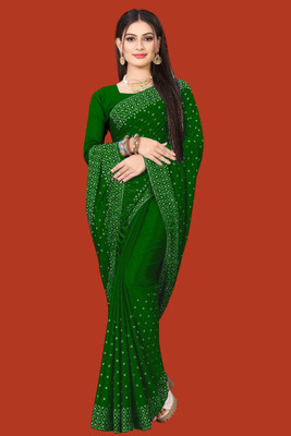 Madhavsaree Printed Mysore Art Silk, Organza Saree(Green)