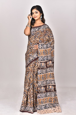 Ramshyam Collection Printed Kalamkari Pure Silk Saree(Multicolor)