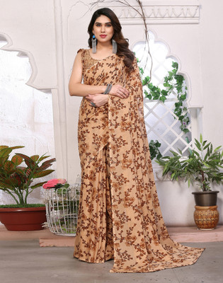 Divastri Floral Print, Printed Daily Wear Georgette Saree(Brown)