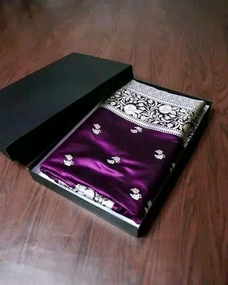 HHCOLLECTION Embroidered Banarasi Satin Saree(Purple)