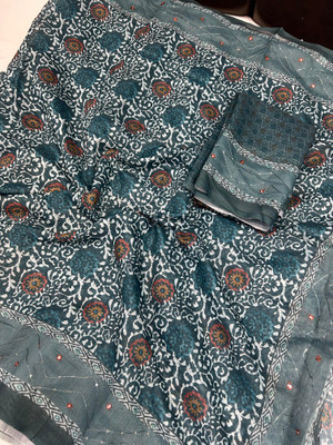 VIKALP FABRICS Digital Print Chanderi Cotton Blend Saree(Blue)