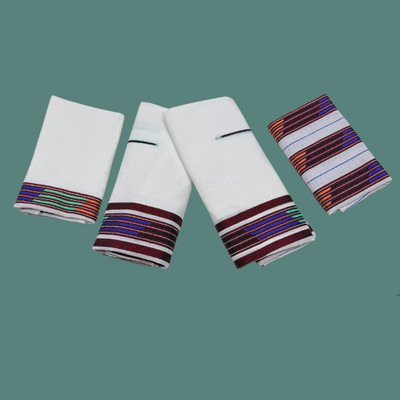 KHATI AXOMIYA Striped, Woven Handloom Polyester Saree(White)