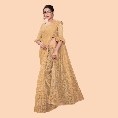 nexxxa Self Design Bollywood Net Saree(Cream)