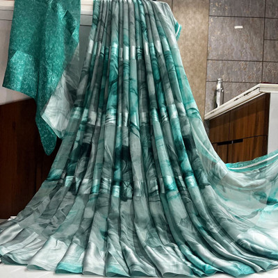 Bombey Velvat Fab Floral Print JAINTIA DHARA TOH HYNDAI Chiffon, Georgette Saree(Light Green)