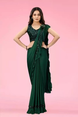 Kiva India Embellished Bollywood Lycra Blend Saree(Green)