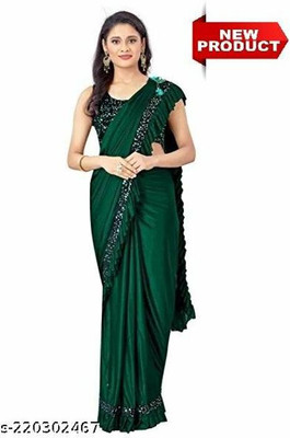 WOSTON Solid/Plain Bollywood Lycra Blend Saree(Green)