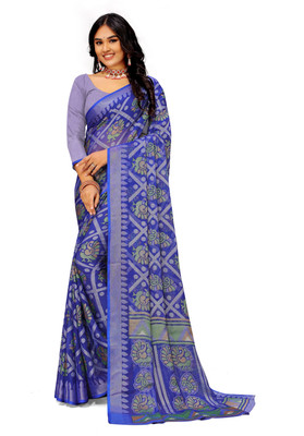 Sanwariya Silks Striped Bollywood Chiffon Saree(Blue)