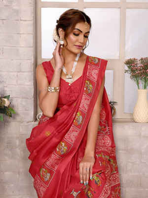 YASHIKA Printed Kalamkari Art Silk Saree(Red)