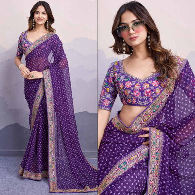 RUPAL CREATION Self Design Bandhani Georgette Saree(Purple)