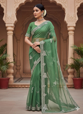 SHOOBHA Embroidered Bollywood Tissue Saree(Green)
