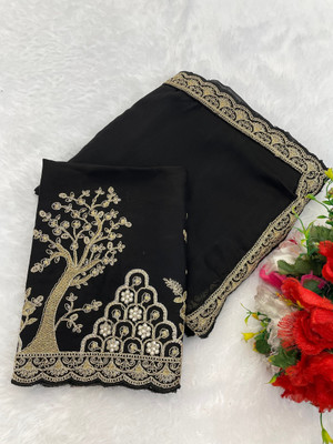 K 5 FASHION Solid/Plain Bollywood Chiffon Saree(Black)