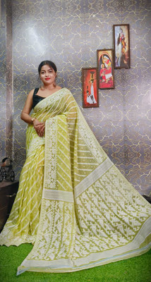 RM CREATION Self Design Jamdani Cotton Silk Saree(Blue)