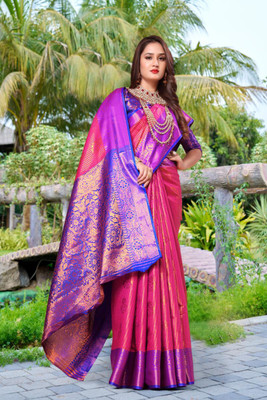 LAVYANSH CREATION Woven Banarasi Art Silk, Jacquard Saree(Pink)