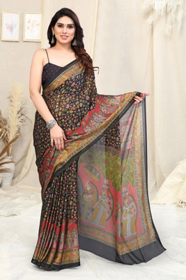 MIRCHI FASHION Printed, Floral Print Daily Wear Chiffon, Georgette Saree(Black, Multicolor)