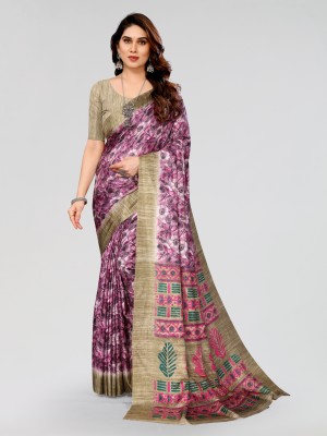 Winza Designer Printed Daily Wear Cotton Silk Saree(Purple, Gold)