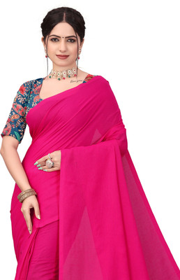 Vastriva Solid/Plain Bollywood Khadi Saree(Pink)