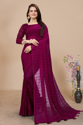 CLICKTHEMALL Solid/Plain Bollywood Chiffon Saree(Multicolor)