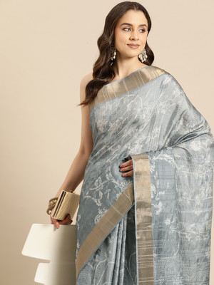 Divastri Digital Print Bollywood Silk Blend Saree(Grey)