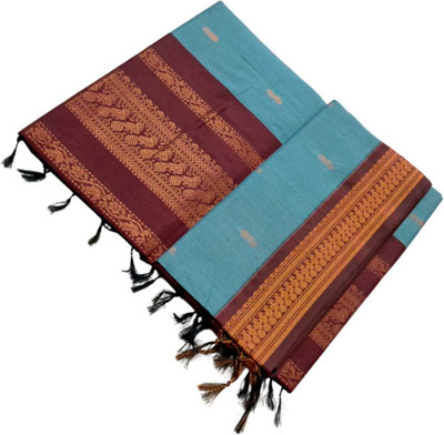 sri amman sarees Woven Gadwal Cotton Blend Saree(Blue)