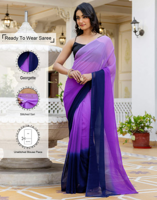Samah Ombre, Solid/Plain Bollywood Georgette, Chiffon Saree(Purple)