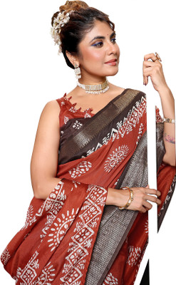 Priyashi Self Design, Printed Bollywood Jacquard, Art Silk Saree(Brown, Maroon)