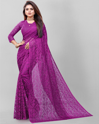 Saadhvi Floral Print Bollywood Net Saree(Purple)