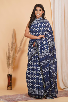 Amania Fab Tex Blocked Printed Handloom Pure Cotton Saree(Multicolor)