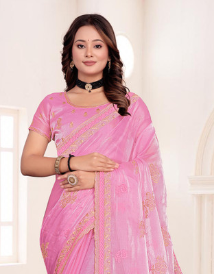greeva enterprise Embroidered Bollywood Jimmy choo Saree(Pink)