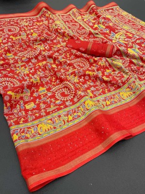 dhanshreesaree Printed Bollywood Silk Blend, Art Silk Saree(Orange)