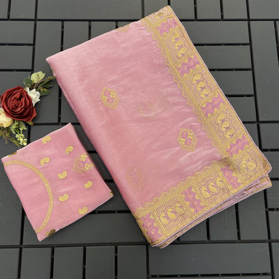 KHRITI FAB Embroidered Bollywood Jimmy choo Saree(Pink)