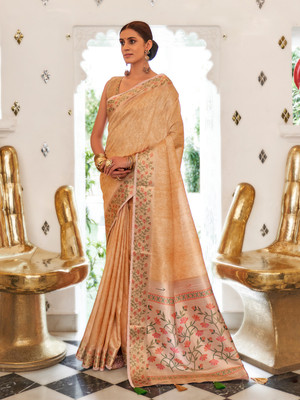 Divastri Printed Madurai Silk Blend Saree(Cream)