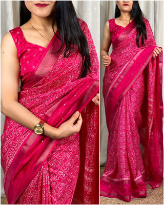 Sonika Fashions Printed Kalamkari Cotton Silk Saree(Pink)