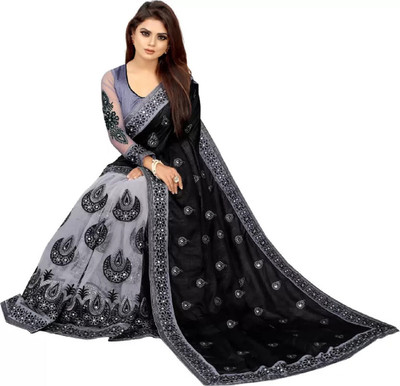 Apnisha Embroidered Bollywood Silk Blend Saree(Black)