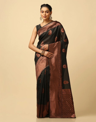K SALIYA ENTERPRISE Geometric Print Kanjivaram Tussar Silk Saree(Black)