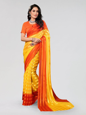 Moda Rapido Striped Daily Wear Satin Saree(Yellow)